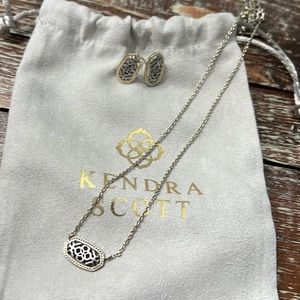 Kendra Scott Elle gold/silver filigree mix earring necklace set.